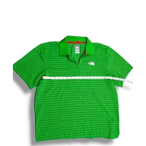 The North Face Mens Medium Green Striped Quarter Zip Short Sleeve Polo Shirt EUC - Picture 7 of 16